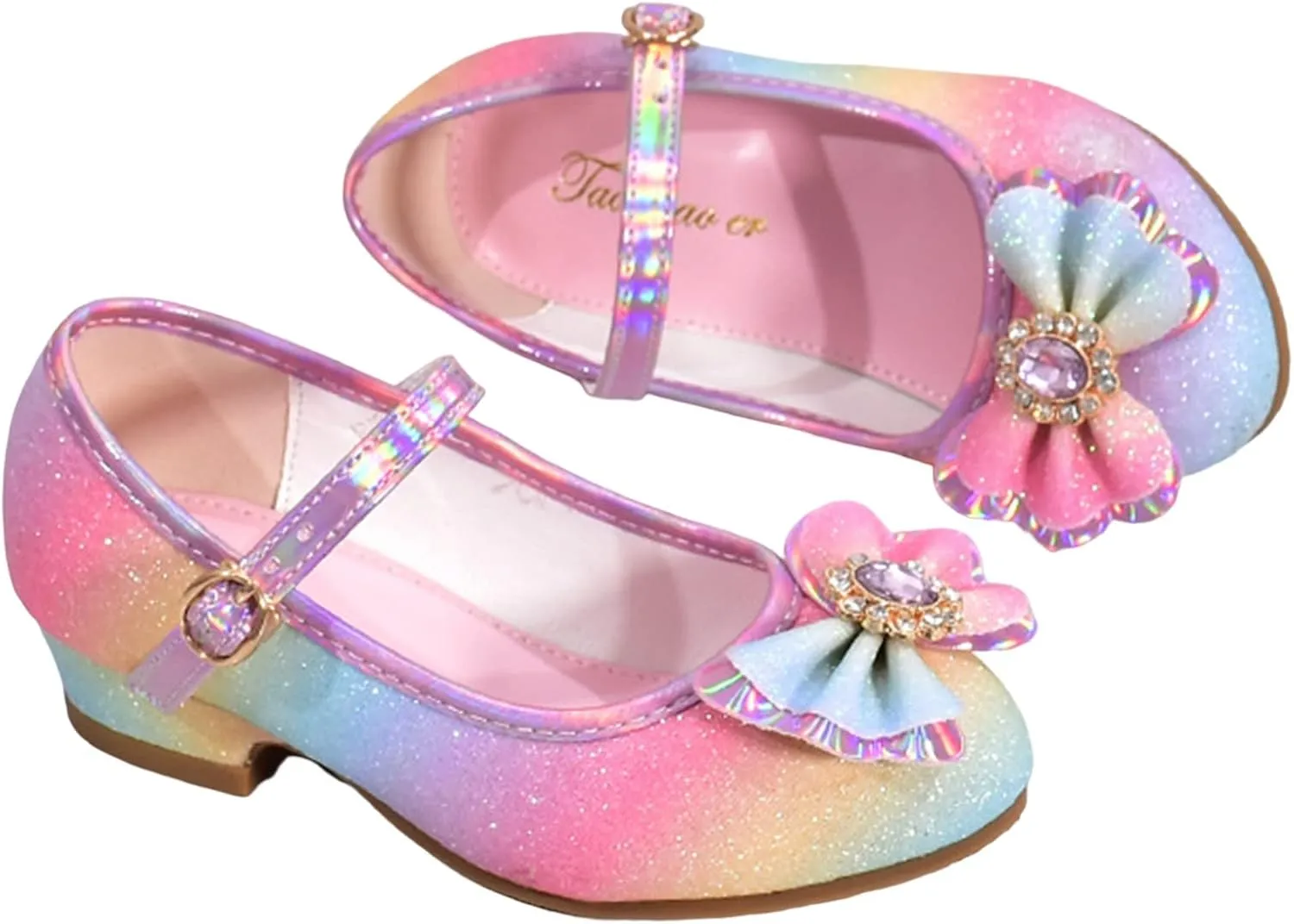 Girls Mary Jane Shoes Glitter Bow Sequin Wedding Party Dress Shoes Slip On Ankle Strap Pumps For Toddler