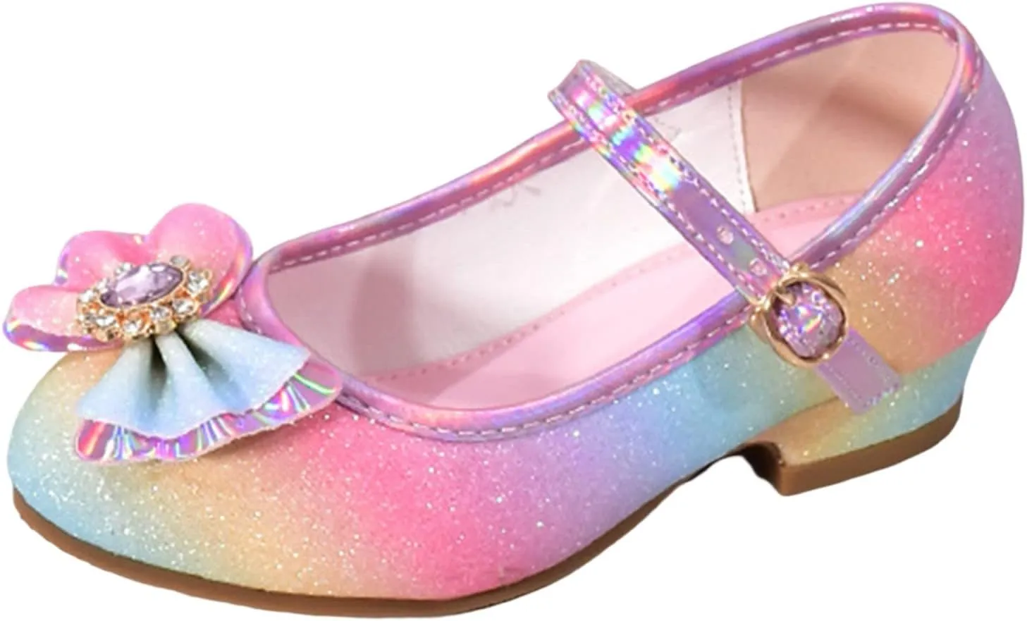 Girls Mary Jane Shoes Glitter Bow Sequin Wedding Party Dress Shoes Slip On Ankle Strap Pumps For Toddler