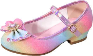 Girls Mary Jane Shoes Glitter Bow Sequin Wedding Party Dress Shoes Slip On Ankle Strap Pumps For Toddler