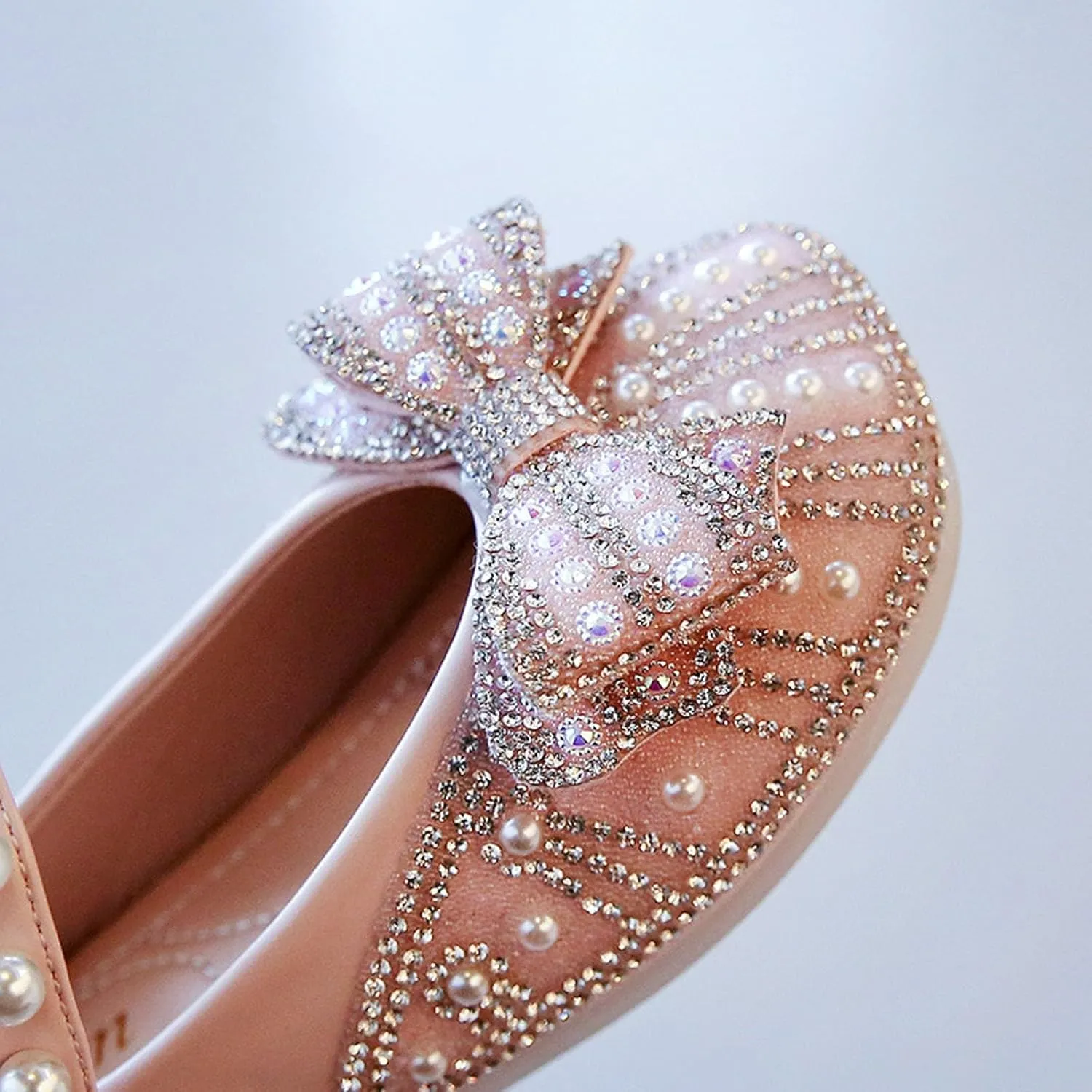 Girls Mary Jane Shoes Sparkl Bow Pearl Sequins Ballet Flats for Wedding Party School Ankle Strap Slip On Sandals