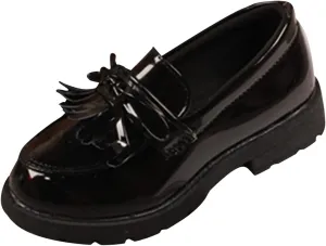 Girls Slip On Leather Loafer Tassel Bow Flats School Dress Shoes for Girls No Choirboy (Black, 33)