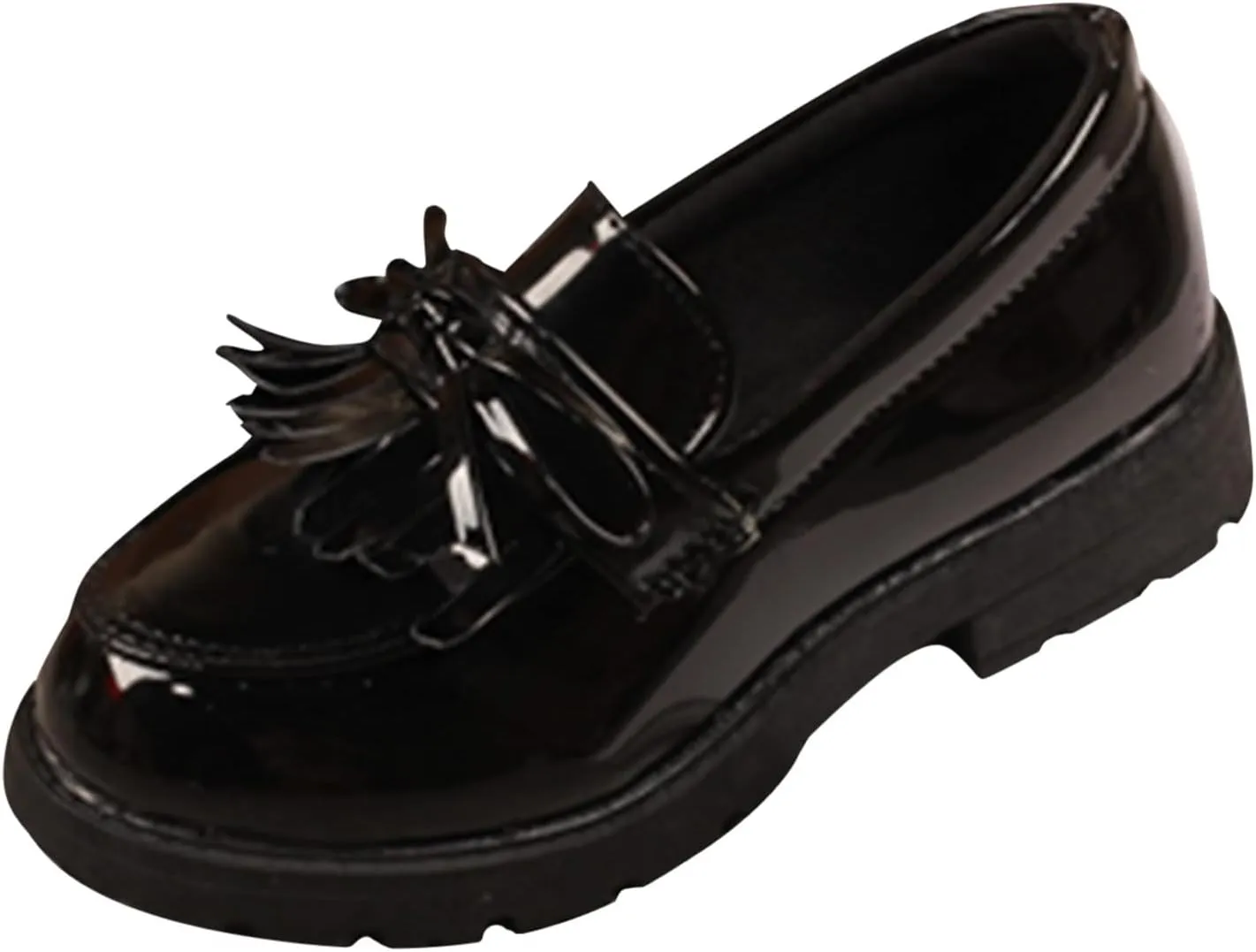 Girls Slip On Leather Loafer Tassel Bow Flats School Dress Shoes for Girls No Choirboy (Black, 33)