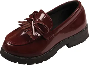Girls Slip On Leather Loafer Tassel Bow Flats School Dress Shoes for Girls No Choirboy (Wine, 27)