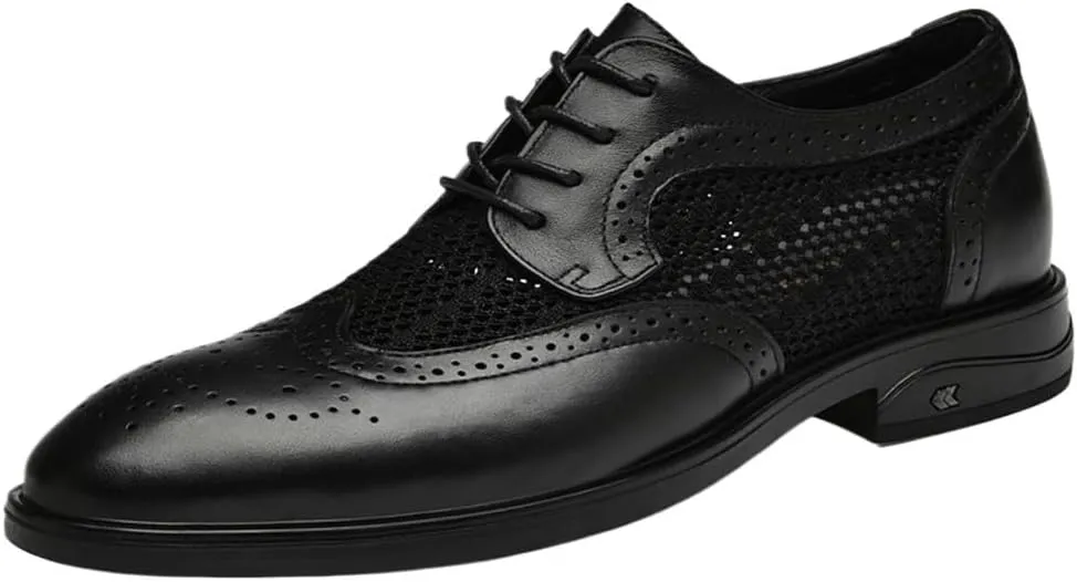 Hollow Casual Business Oxford Leather Shoes Formal Shoes for Men Lace Up Breathable Brogue Embossed Wing tip Leather Rubber Sole Anti-Slip Non Slip Resistant Wedding