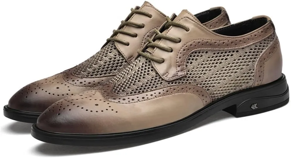Hollow Casual Business Oxford Leather Shoes Formal Shoes for Men Lace Up Breathable Brogue Embossed Wing tip Leather Rubber Sole Anti-Slip Non Slip Resistant Wedding