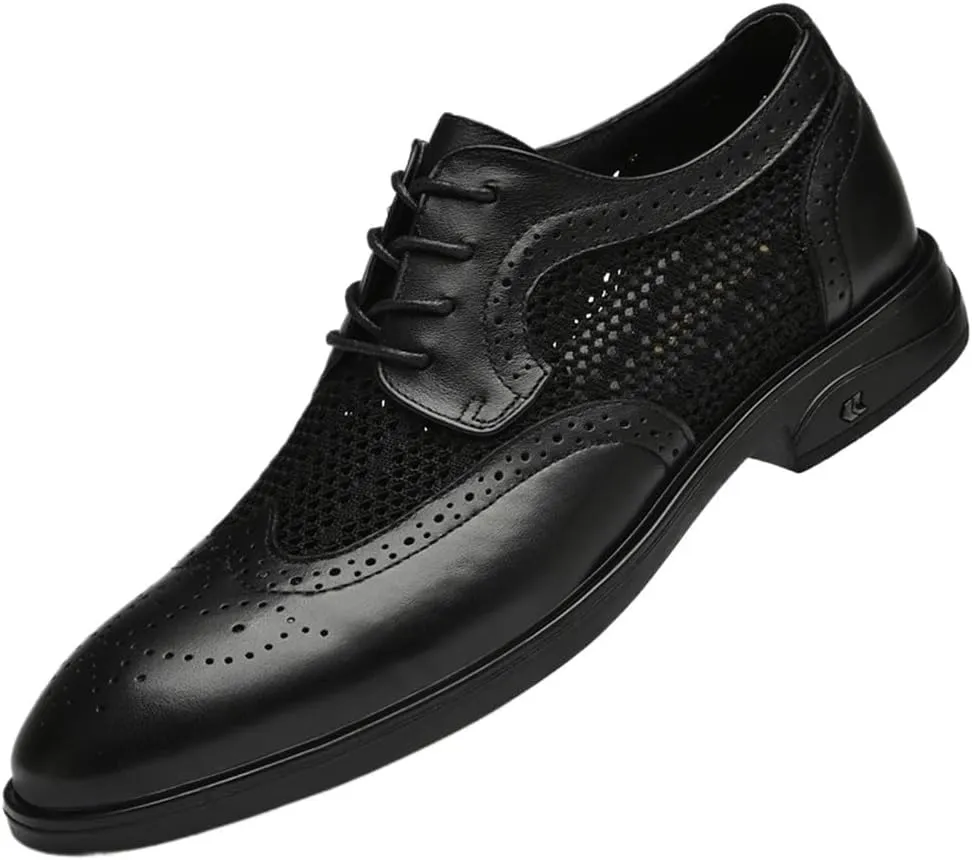 Hollow Casual Business Oxford Leather Shoes Formal Shoes for Men Lace Up Breathable Brogue Embossed Wing tip Leather Rubber Sole Anti-Slip Non Slip Resistant Wedding