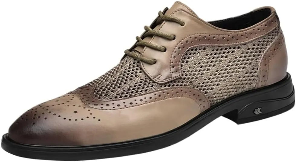 Hollow Casual Business Oxford Leather Shoes Formal Shoes for Men Lace Up Breathable Brogue Embossed Wing tip Leather Rubber Sole Anti-Slip Non Slip Resistant Wedding