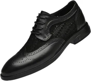 Hollow Casual Business Oxford Leather Shoes Formal Shoes for Men Lace Up Breathable Brogue Embossed Wing tip Leather Rubber Sole Anti-Slip Non Slip Resistant Wedding
