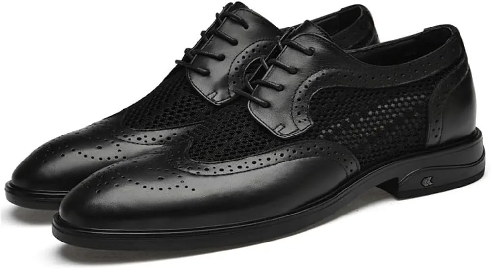 Hollow Casual Business Oxford Leather Shoes Formal Shoes for Men Lace Up Breathable Brogue Embossed Wing tip Leather Rubber Sole Anti-Slip Non Slip Resistant Wedding