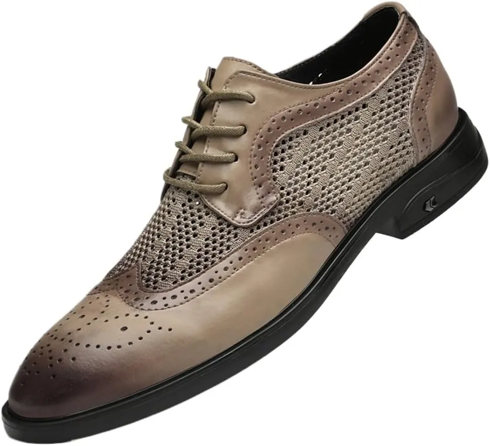 Hollow Casual Business Oxford Leather Shoes Formal Shoes for Men Lace Up Breathable Brogue Embossed Wing tip Leather Rubber Sole Anti-Slip Non Slip Resistant Wedding