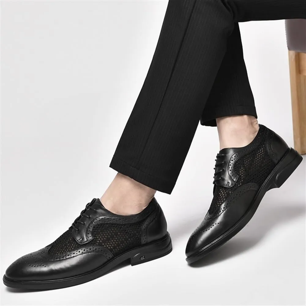 Hollow Casual Business Oxford Leather Shoes Formal Shoes for Men Lace Up Breathable Brogue Embossed Wing tip Leather Rubber Sole Anti-Slip Non Slip Resistant Wedding