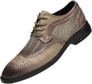 Hollow Casual Business Oxford Leather Shoes Formal Shoes for Men Lace Up Breathable Brogue Embossed Wing tip Leather Rubber Sole Anti-Slip Non Slip Resistant Wedding