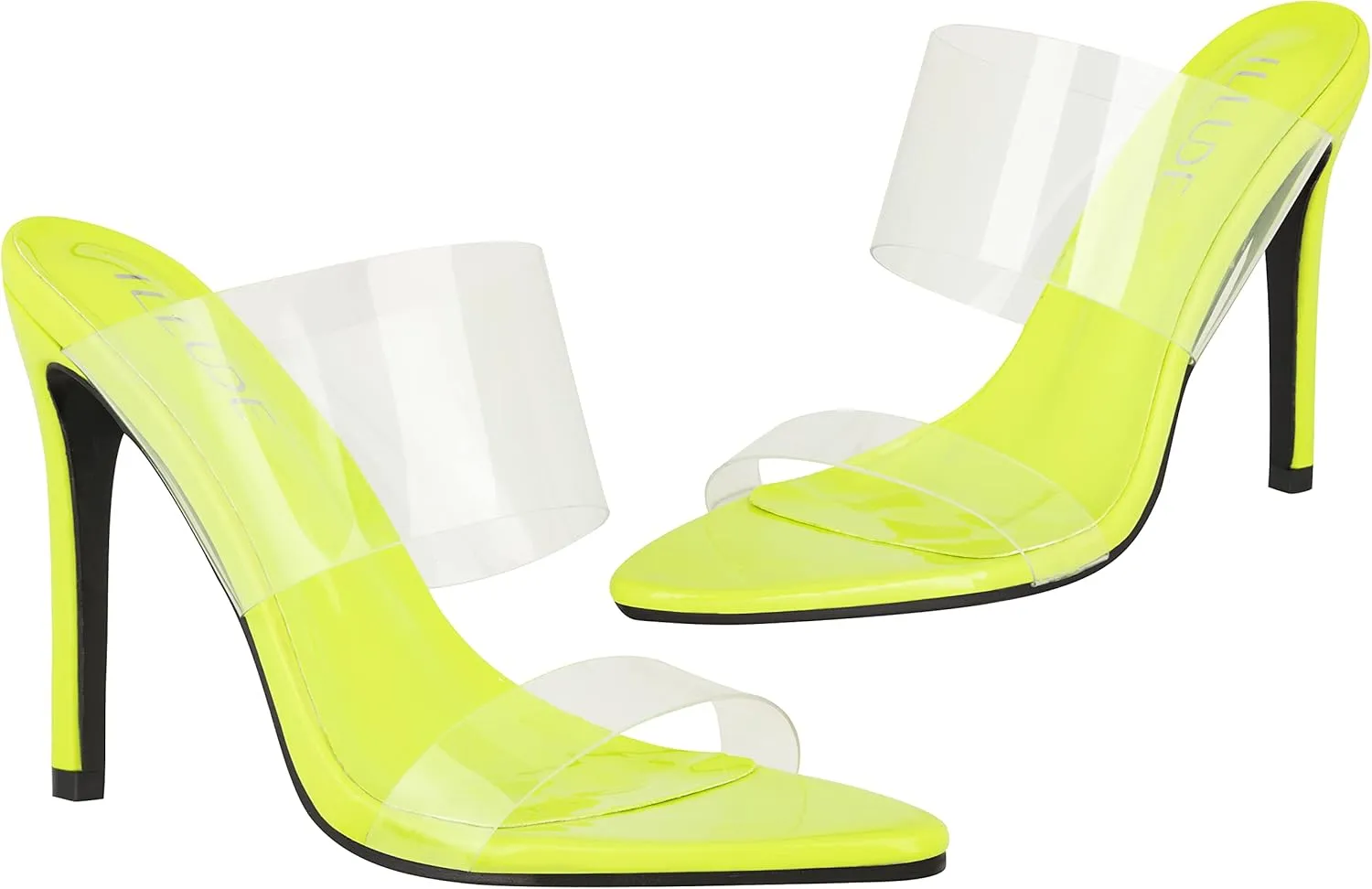 ILLUDE Womens Clear Pointed Toe Sandals Stiletto Heels Transparent Strap High Heels Slip on Mules
