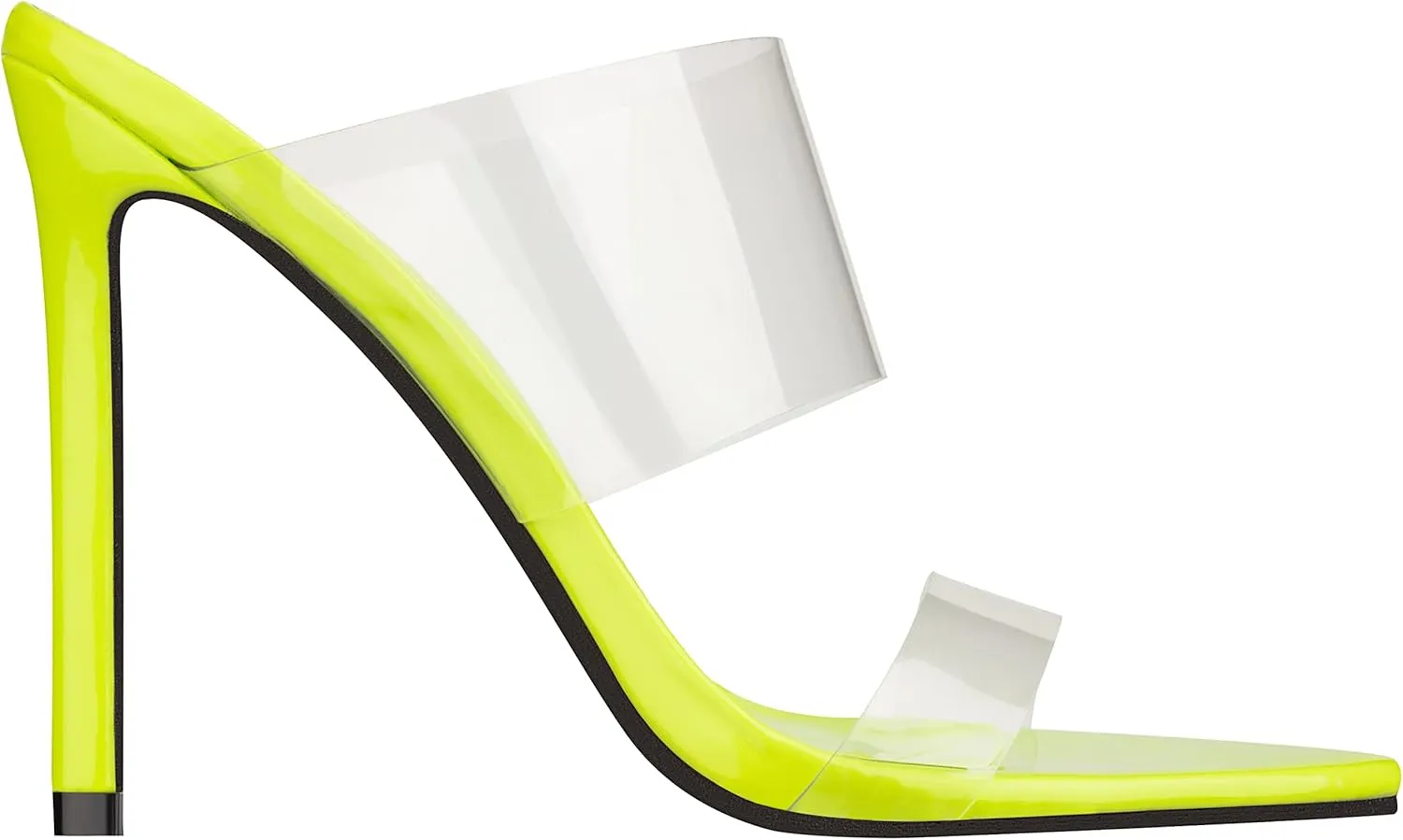 ILLUDE Womens Clear Pointed Toe Sandals Stiletto Heels Transparent Strap High Heels Slip on Mules