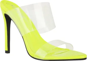 ILLUDE Womens Clear Pointed Toe Sandals Stiletto Heels Transparent Strap High Heels Slip on Mules