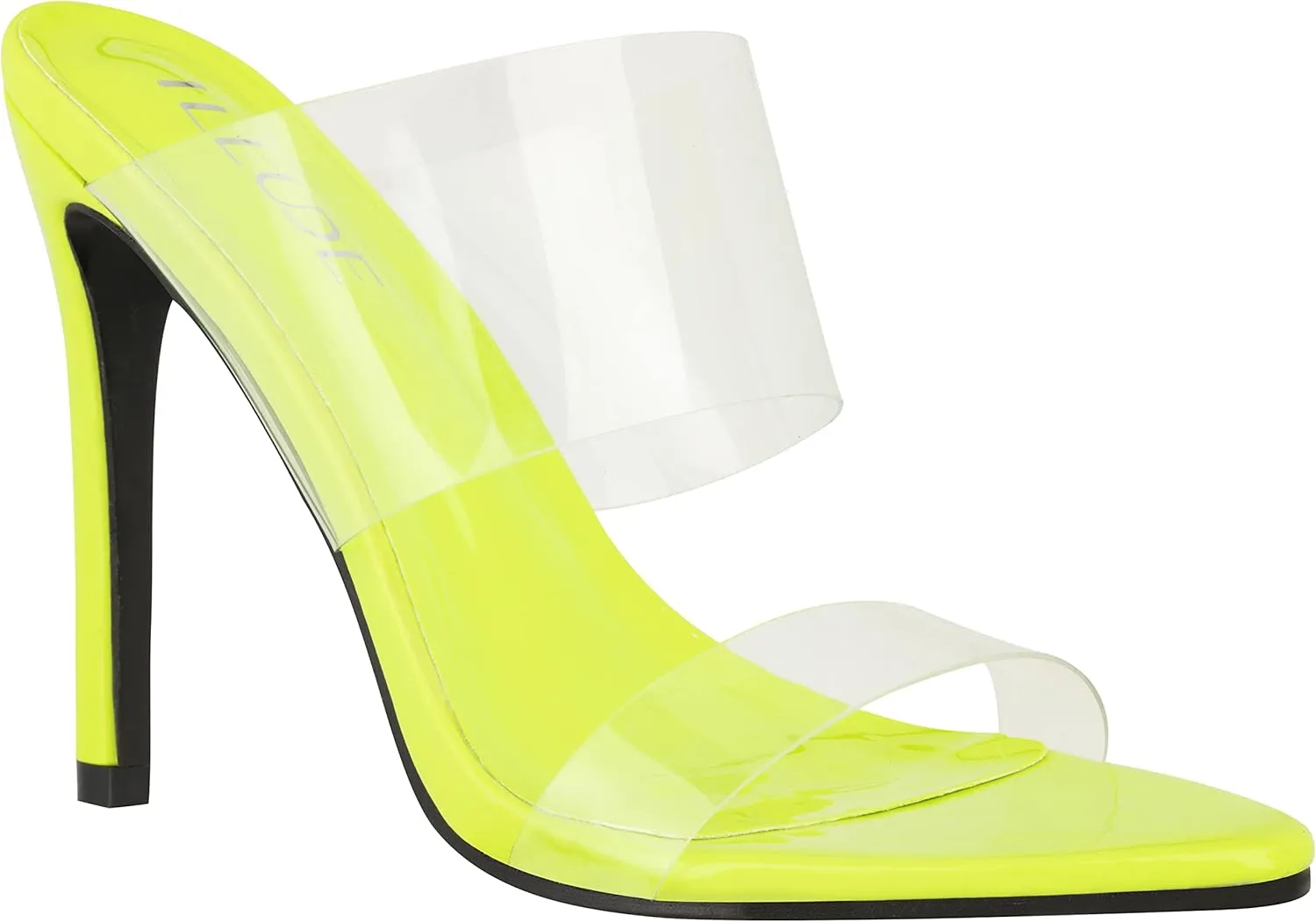 ILLUDE Womens Clear Pointed Toe Sandals Stiletto Heels Transparent Strap High Heels Slip on Mules