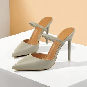 JOEupin Women High Heeled Mules Strappy Pointed Toe Mules Stiletto High Heels Slip On Sandals