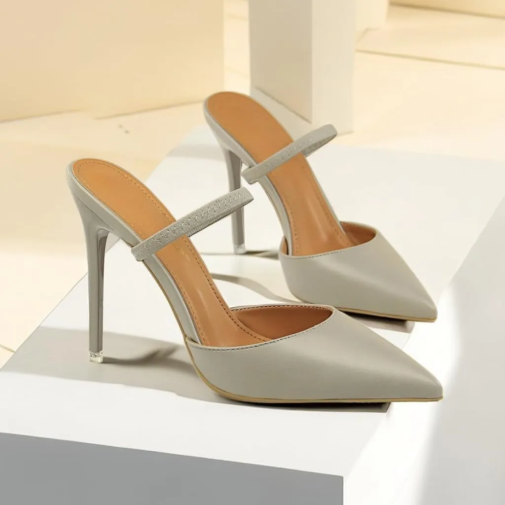 JOEupin Women High Heeled Mules Strappy Pointed Toe Mules Stiletto High Heels Slip On Sandals
