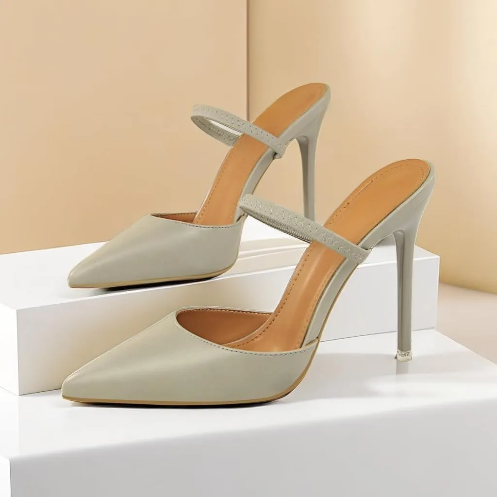 JOEupin Women High Heeled Mules Strappy Pointed Toe Mules Stiletto High Heels Slip On Sandals