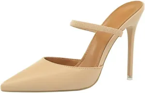 JOEupin Women High Heeled Mules Strappy Pointed Toe Mules Stiletto High Heels Slip On Sandals