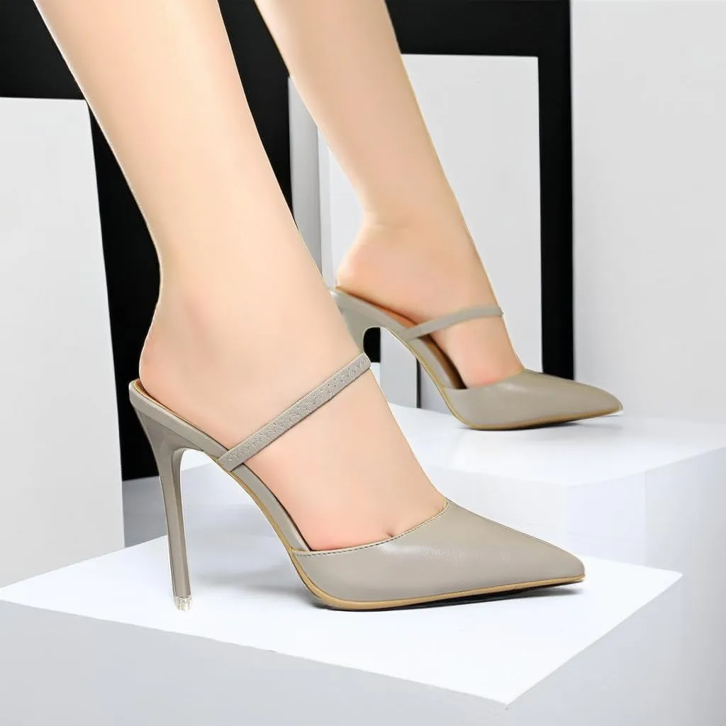 JOEupin Women High Heeled Mules Strappy Pointed Toe Mules Stiletto High Heels Slip On Sandals