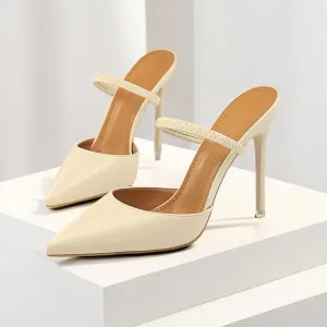 JOEupin Women High Heeled Mules Strappy Pointed Toe Mules Stiletto High Heels Slip On Sandals
