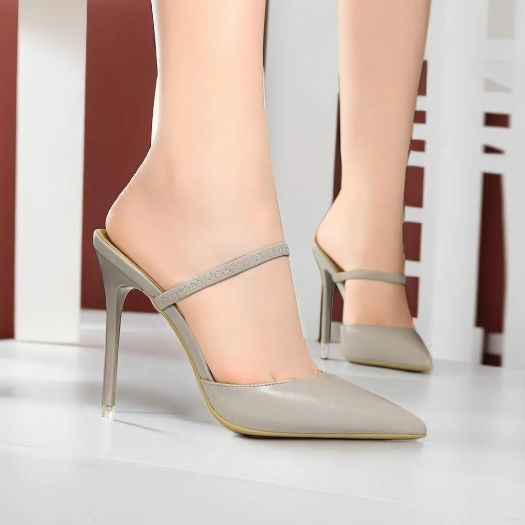 JOEupin Women High Heeled Mules Strappy Pointed Toe Mules Stiletto High Heels Slip On Sandals