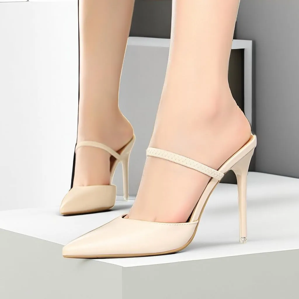 JOEupin Women High Heeled Mules Strappy Pointed Toe Mules Stiletto High Heels Slip On Sandals