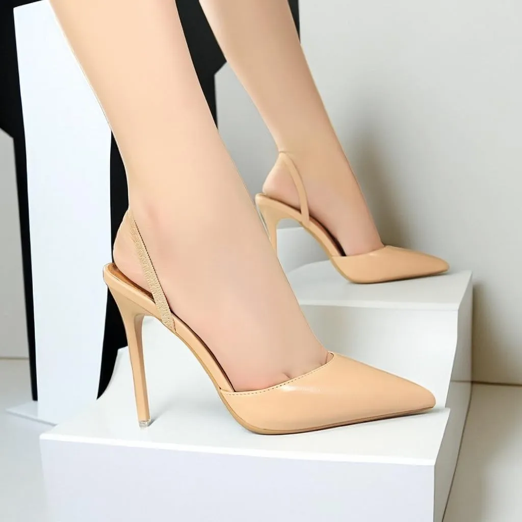 JOEupin Women High Heeled Mules Strappy Pointed Toe Mules Stiletto High Heels Slip On Sandals