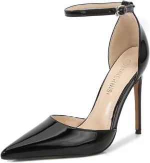 JOEupin Women's Metalic Pointed Toe Ankle Strap High Stiletto Heels Pumps D'Orsay Dress Party Heeled Sandals