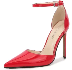JOEupin Women's Metalic Pointed Toe Ankle Strap High Stiletto Heels Pumps D'Orsay Dress Party Heeled Sandals