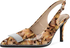 Joseywade Womens Slingback High Heels Stiletto Heels Pointed Toe 3.5 Inch Closed Toe Slip On Beaded Pumps Size 5-13