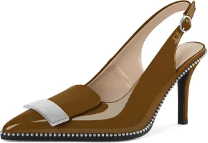 Joseywade Womens Slingback High Heels Stiletto Heels Pointed Toe 3.5 Inch Closed Toe Slip On Beaded Pumps Size 5-13