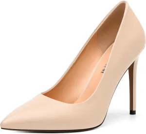 JUSTDANNI Women's 4 Inch High Stiletto Closed Toe Heels Classic Pointed Toe Matte Pumps Wedding Party Office Slip On Dress Shoes