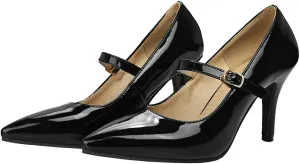 KOKOMOMO Womens Patent Mary Jane Heels Pointed Toe High Heel Pumps with Ankle Strap