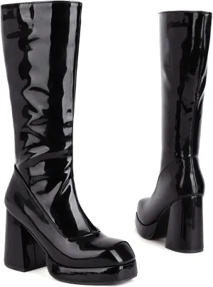 LanreyTaley Women Fashion Boots Platform Knee High Chunky Block High Heel Boots Zipper Cosplay Boots