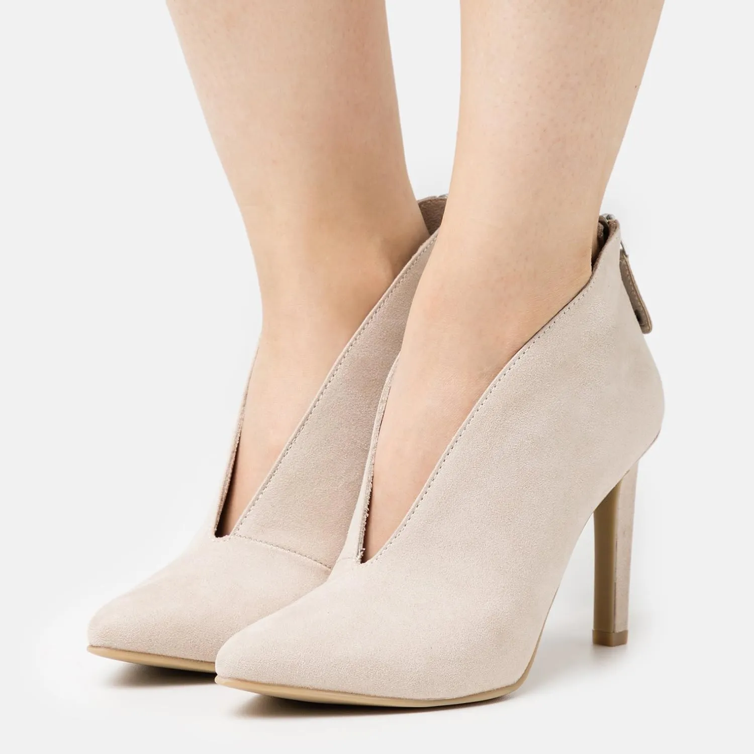 LEHOOR Women Pointed Toe Stiletto Heel Ankle Boots V Cut Suede Booties Back Zipper 3 inch Thin High Heel Short Boots Slip On Casual Dress Booties Heeled Party Wedding Office Retro Chic Size 4-11 M US