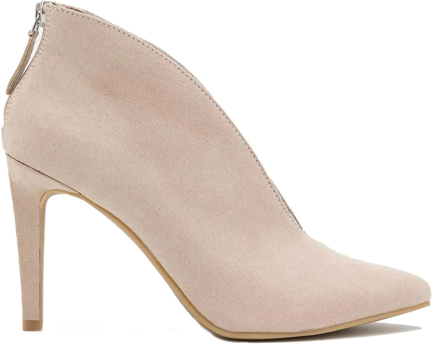 LEHOOR Women Pointed Toe Stiletto Heel Ankle Boots V Cut Suede Booties Back Zipper 3 inch Thin High Heel Short Boots Slip On Casual Dress Booties Heeled Party Wedding Office Retro Chic Size 4-11 M US