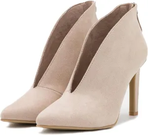LEHOOR Women Pointed Toe Stiletto Heel Ankle Boots V Cut Suede Booties Back Zipper 3 inch Thin High Heel Short Boots Slip On Casual Dress Booties Heeled Party Wedding Office Retro Chic Size 4-11 M US