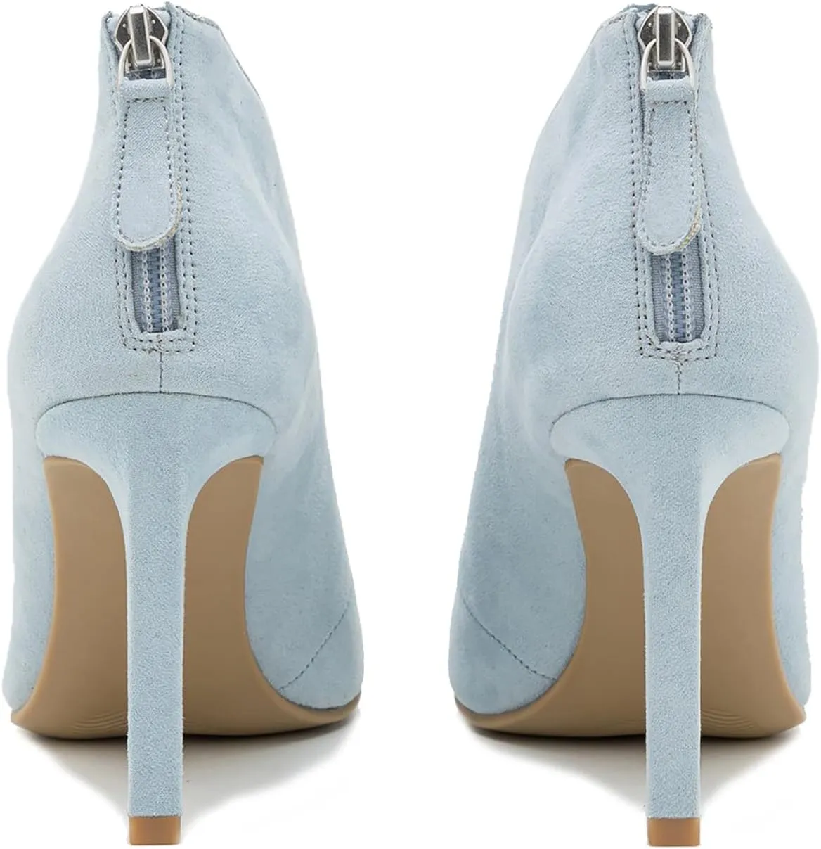 LEHOOR Women Pointed Toe Stiletto Heel Ankle Boots V Cut Suede Booties Back Zipper 3 inch Thin High Heel Short Boots Slip On Casual Dress Booties Heeled Party Wedding Office Retro Chic Size 4-11 M US