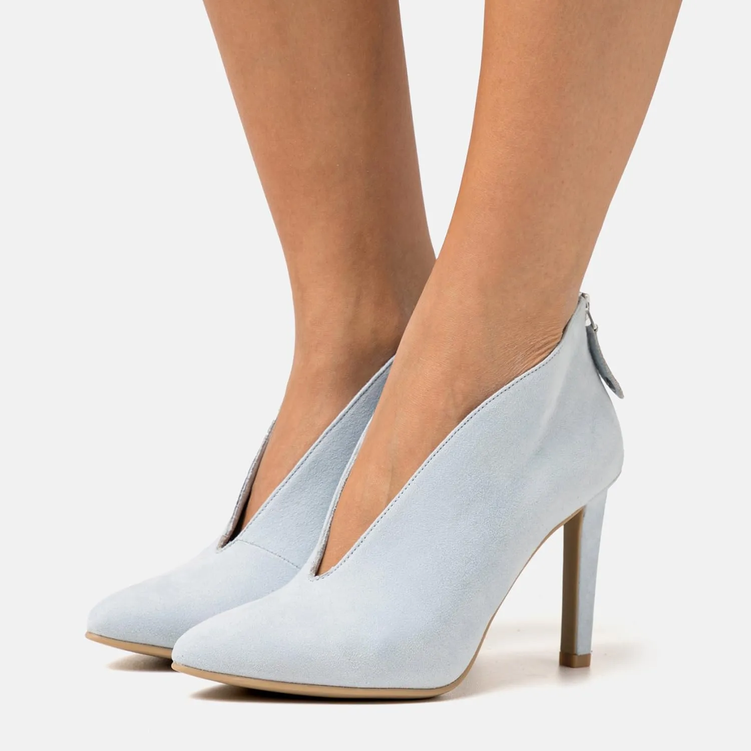 LEHOOR Women Pointed Toe Stiletto Heel Ankle Boots V Cut Suede Booties Back Zipper 3 inch Thin High Heel Short Boots Slip On Casual Dress Booties Heeled Party Wedding Office Retro Chic Size 4-11 M US