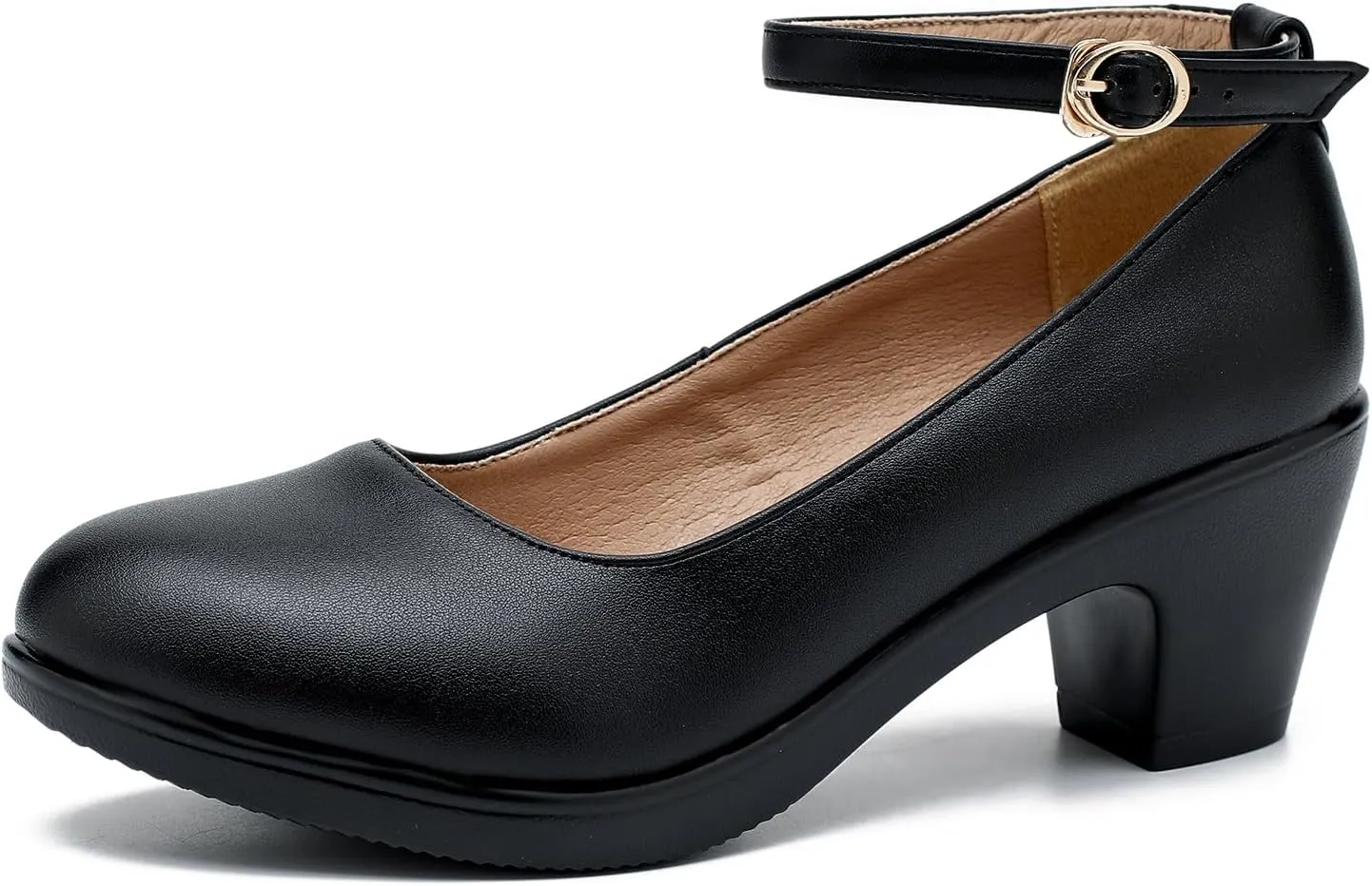 LIURUIJIA Women's Chunky Low Block Heels Mary Jane Closed Toe Work Pumps Ankle Strap Comfortable Round Toe Dress Wedding Work Shoes