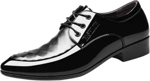 Mens Black Patent Leather Derbys Pointed Toe Lace Up Shoe for Men Business Formal Office Work Dress Shoes