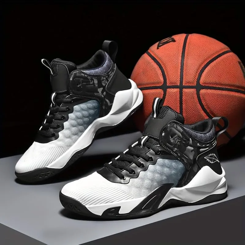 Men's Breathable Lace-Up Basketball Shoes  High-Top Training & Competition Sneakers with Cushioned Shock Absorption