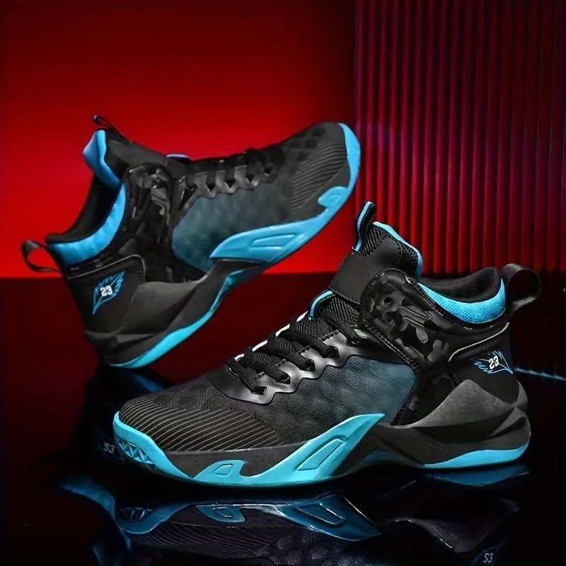 Men's Breathable Lace-Up Basketball Shoes  High-Top Training & Competition Sneakers with Cushioned Shock Absorption
