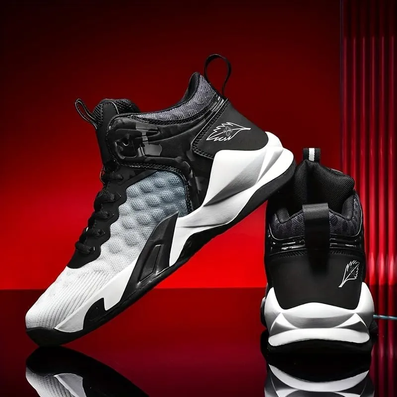Men's Breathable Lace-Up Basketball Shoes  High-Top Training & Competition Sneakers with Cushioned Shock Absorption