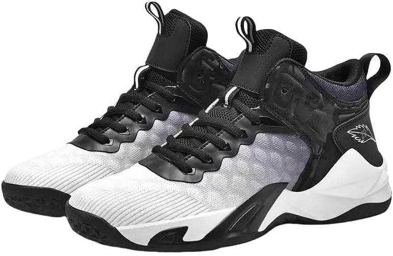 Men's Breathable Lace-Up Basketball Shoes  High-Top Training & Competition Sneakers with Cushioned Shock Absorption