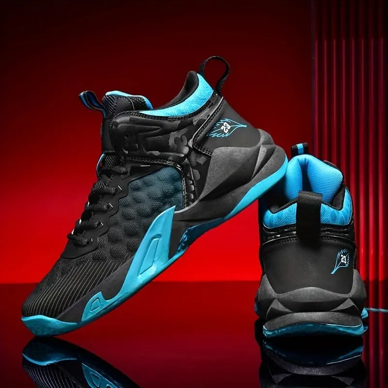 Men's Breathable Lace-Up Basketball Shoes  High-Top Training & Competition Sneakers with Cushioned Shock Absorption