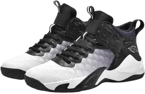 Men's Breathable Lace-Up Basketball Shoes  High-Top Training & Competition Sneakers with Cushioned Shock Absorption