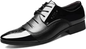 Men's Casual Dress Shoes Comfortable Lace up Formal Oxford for Weddings, Business, Office, Prom